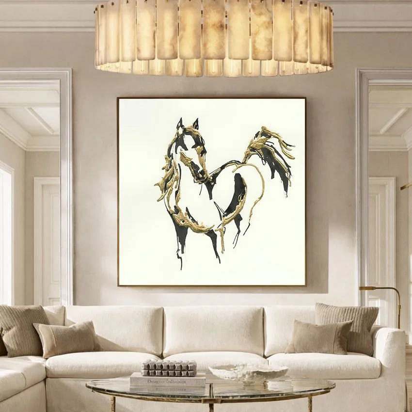Modern Gold Line Horse on White Horse Wall Art I