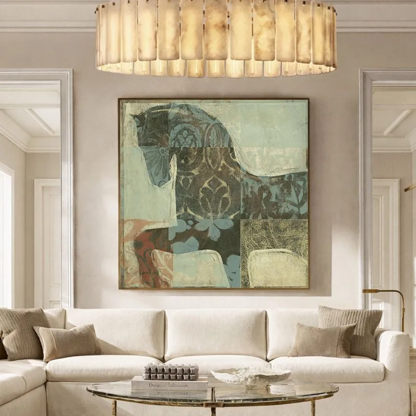 Modern Patchwork Pattern Horse in Teal Horse Wall Art II
