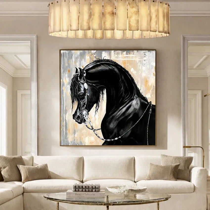 Black Arabian Horse Gold Grey Wall Art