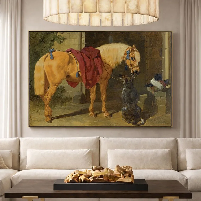 Palomino Horse Red Saddle with Dogs Wall Art