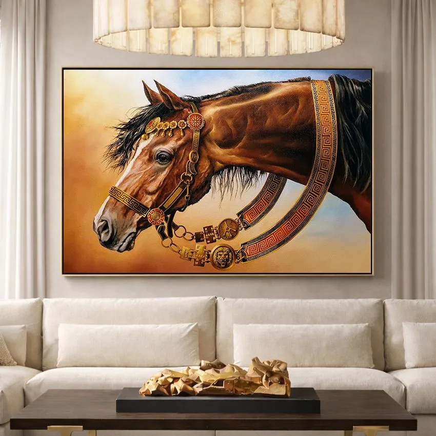Bay Horse Gold Ornate Bridle Orange Wall Art