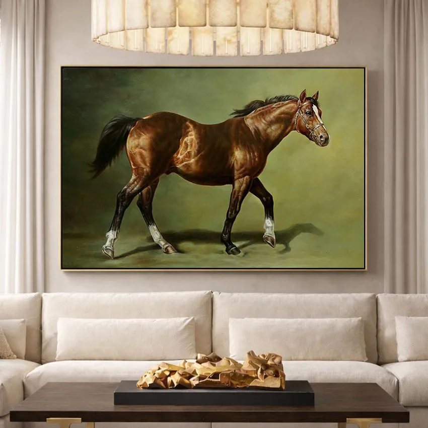 Bay Horse White Socks Green Wall Art