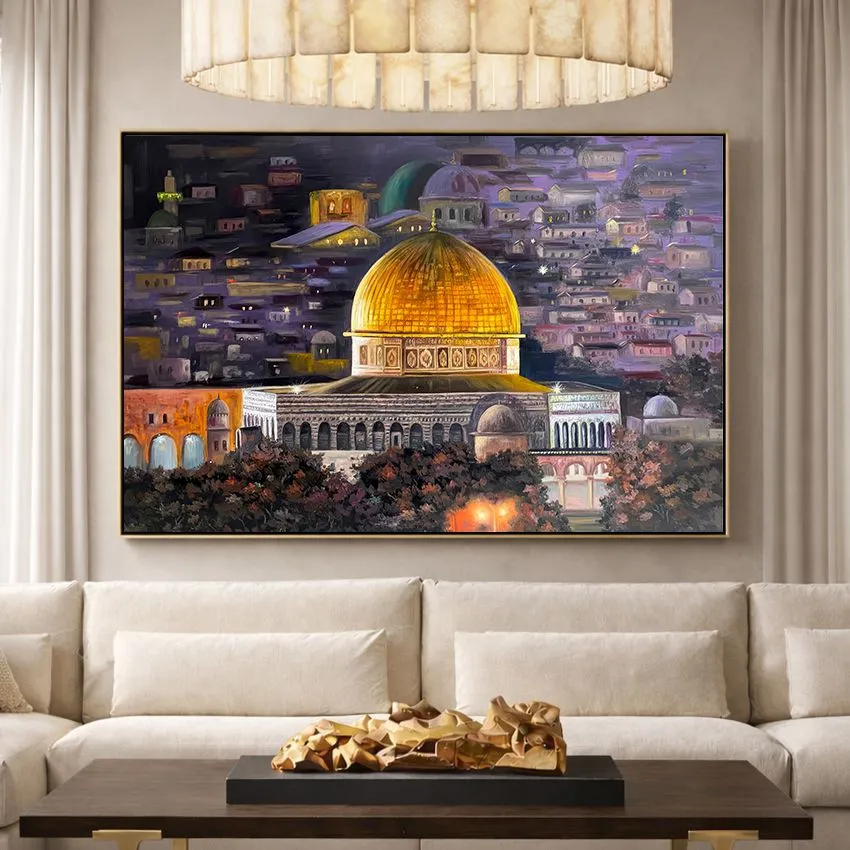 Abstract Dome of the Rock Colorful Night Houses Al-Quds Wall Art