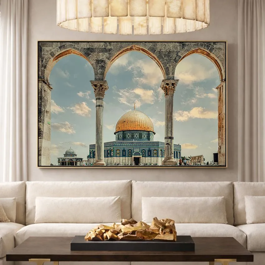 Dome of the Rock between Stone Arch Columns Al-Quds Wall Art