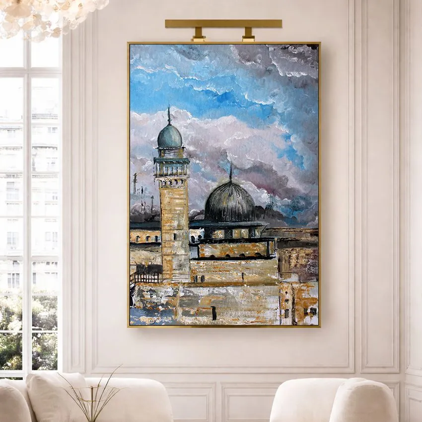 Impressionist Al-Aqsa Minaret and Dome Cloudy Sky Al-Quds Wall Art