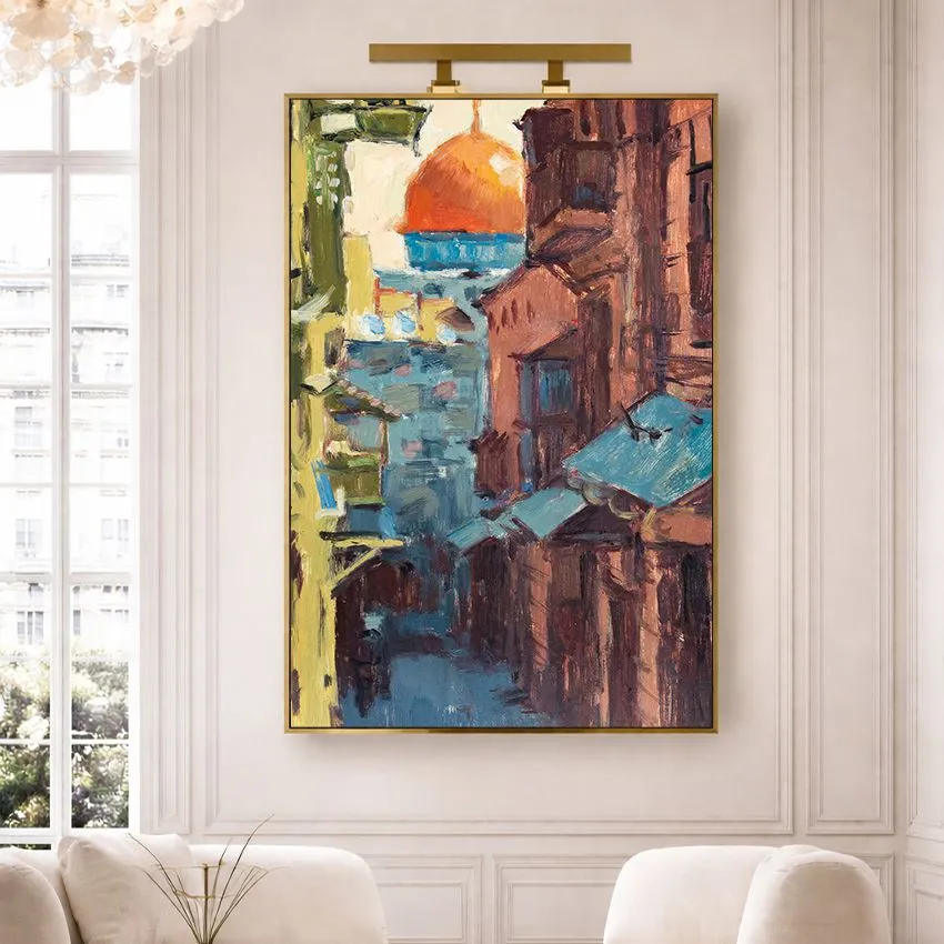 Abstract Old Jerusalem Houses in Blue and Brown Al-Quds Wall Art