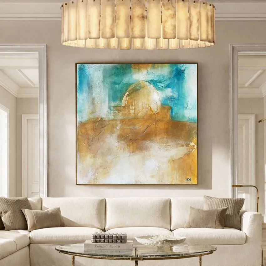 Abstract Faded Teal Gold Dome of the Rock Al-Quds Wall Art