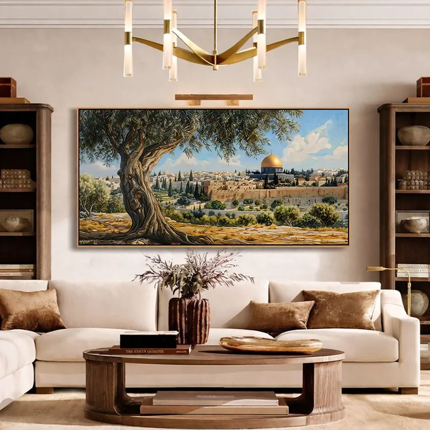 Wide Jerusalem View with Olive Tree Al-Quds Wall Art