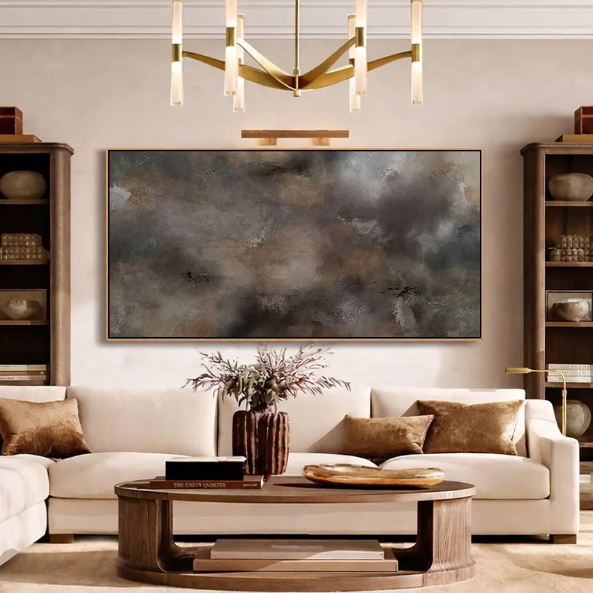 Moody Charcoal Brown Smoky Cloud Abstract Wall Art for Calm Depth