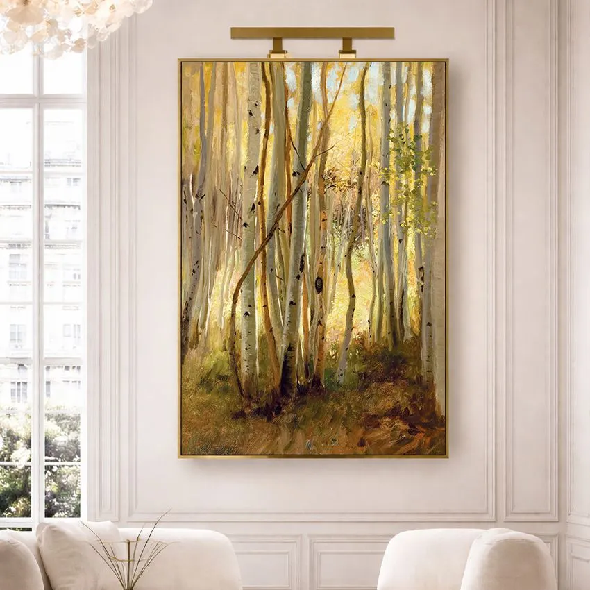 Golden Brown Tall Forest Trunks Abstract Style Landscape Wall Art for Warmth