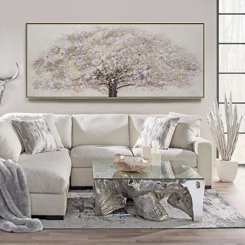 Textured White Blossom Tree Landscape Wall Art