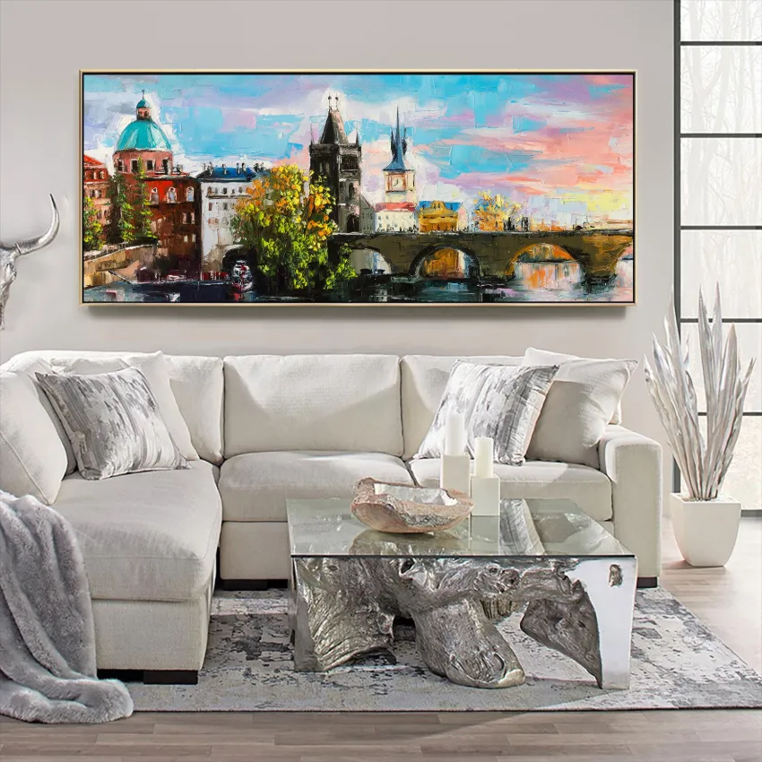 Prague Charles Bridge at Sunset Cityscape Wall Art