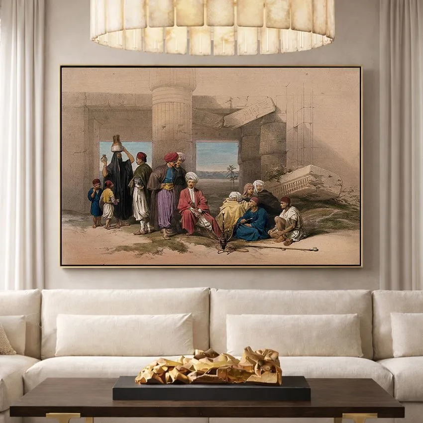 Men by the Ruined Temple of Amun by David Roberts – Orientalist Wall Art