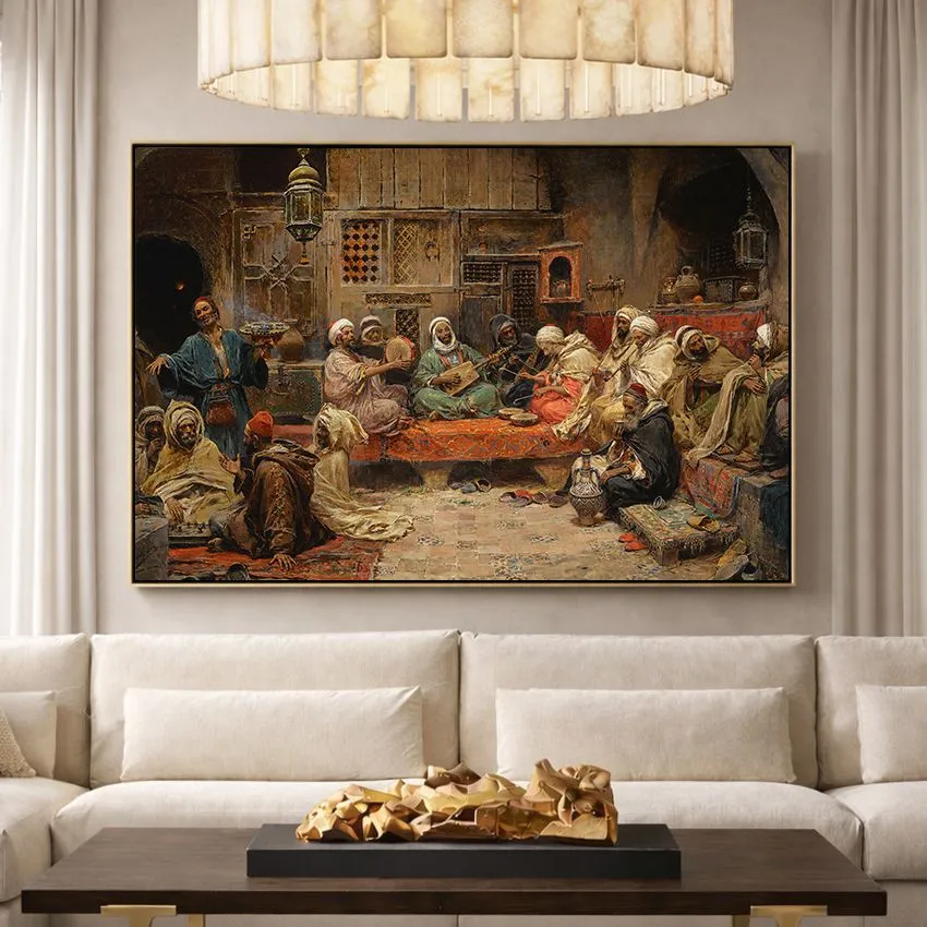 Inside a Coffee House Tunis by José Benlliure y Gil – Orientalist Wall Art