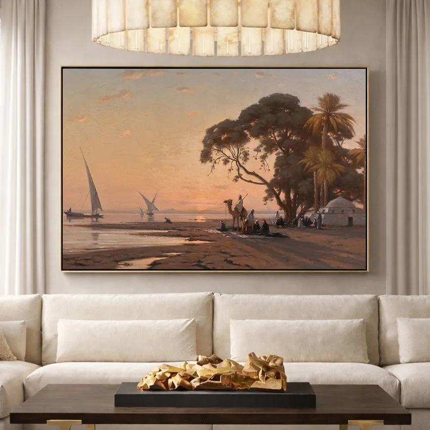 The Banks of the Nile by Auguste Veillon – Orientalist Wall Art