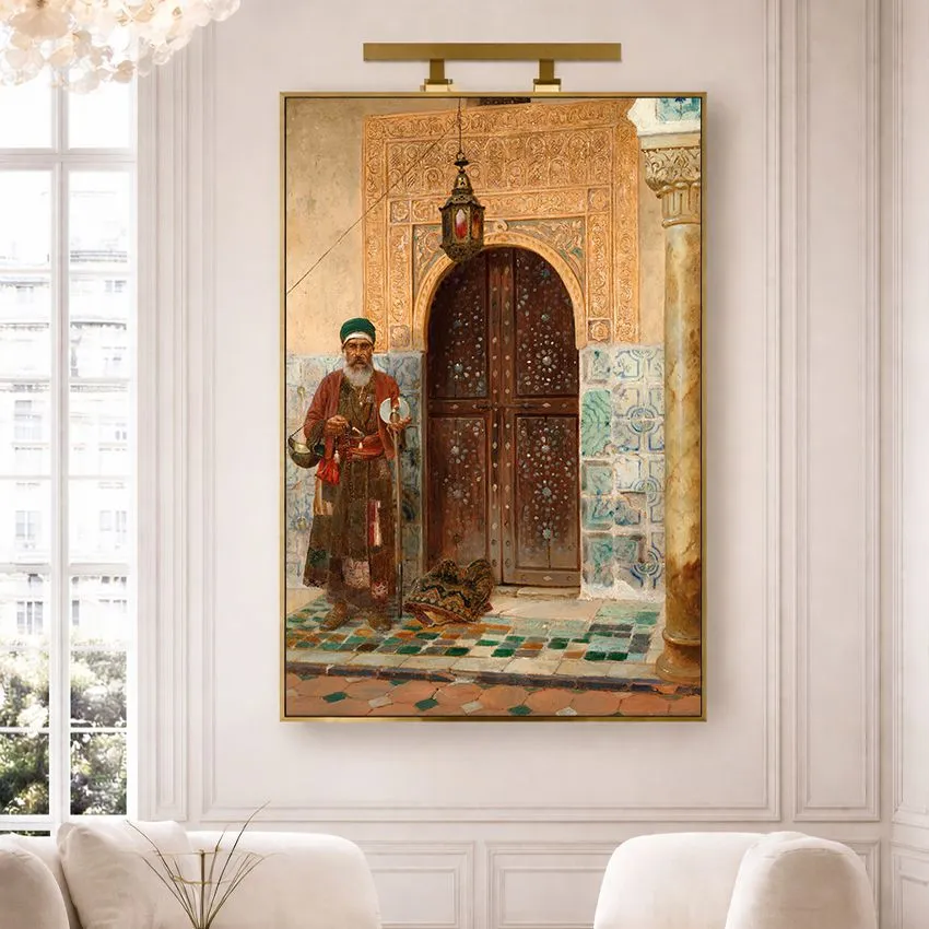 A Holy Man by an Entrance by Rudolf Ernst – Orientalist Wall Art