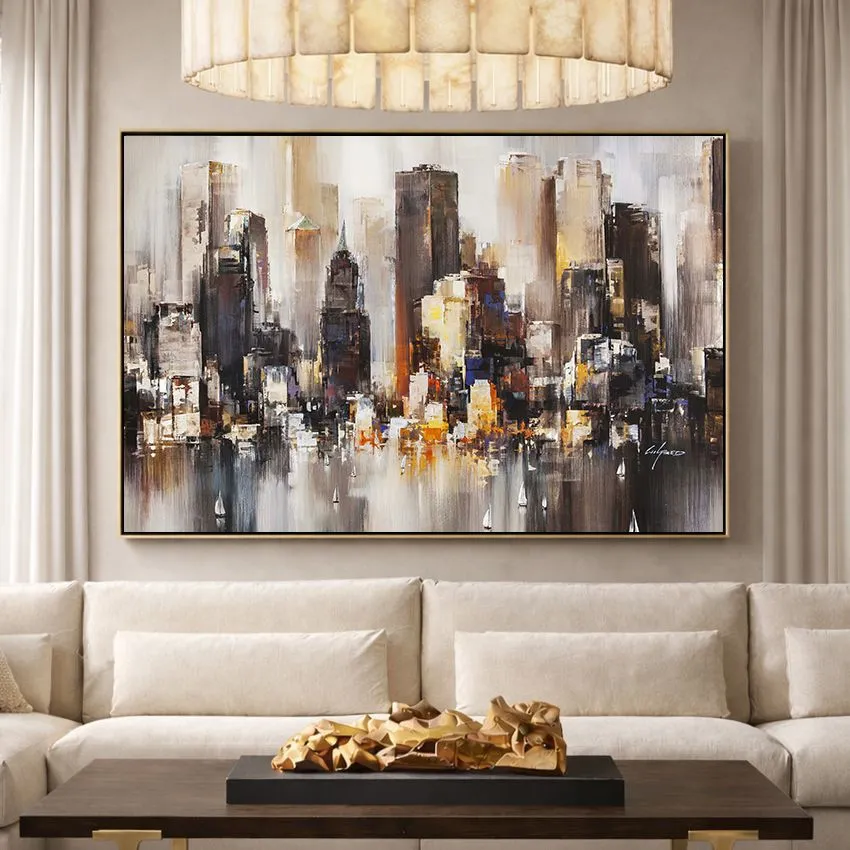 Abstract Brown Orange Skyscrapers Cityscape Wall Art