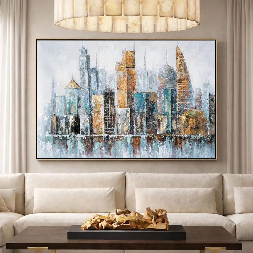 Abstract Turquoise Skyscrapers Cityscape Wall Art