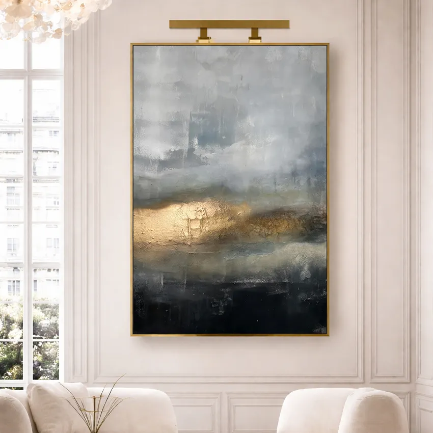 Abstract Grey Mist with Gold Wall Art II