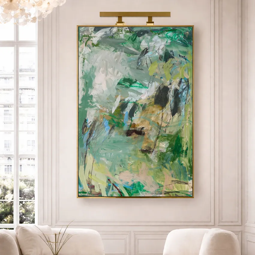 Fresh Emerald Green Black Brush Abstract Wall Art for Nature Energy