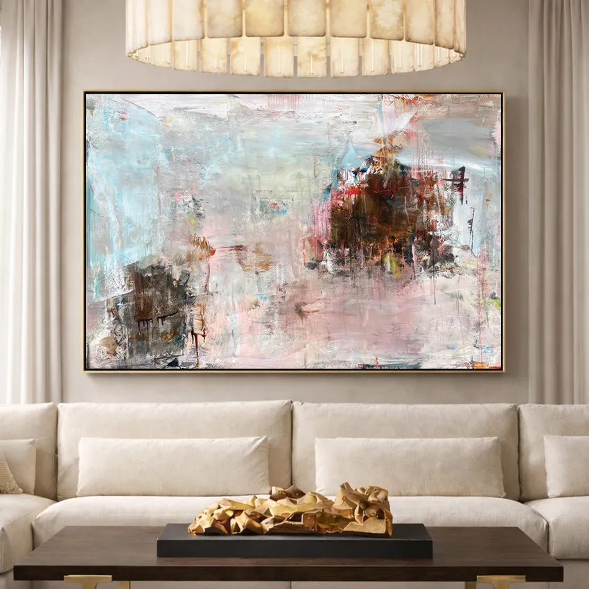 Playful Cream Pink Black Rust Splatter Abstract Wall Art for Fun