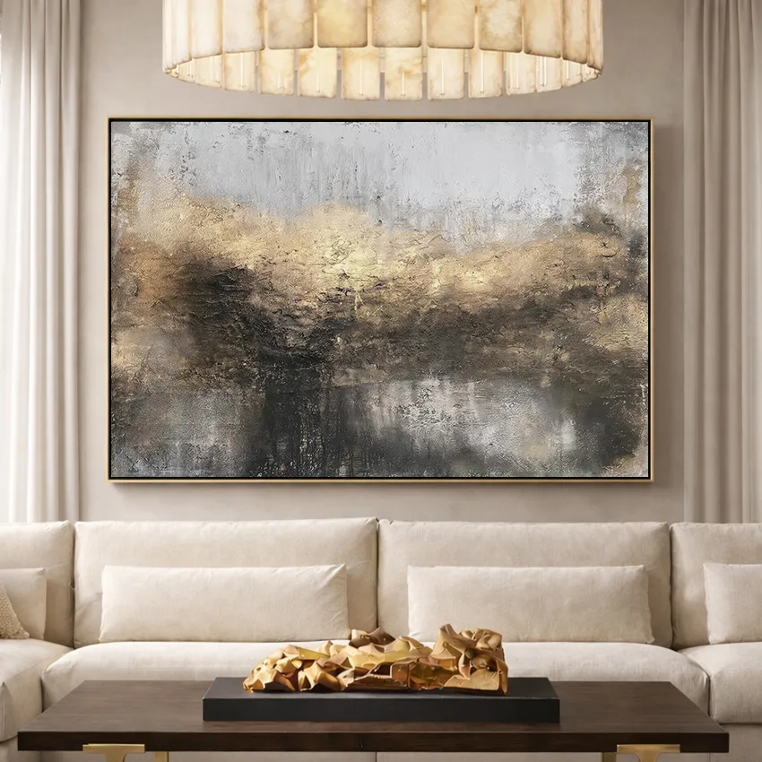 Moody Grey Bronze Black Field Fringe Abstract Wall Art for Earthy Depth