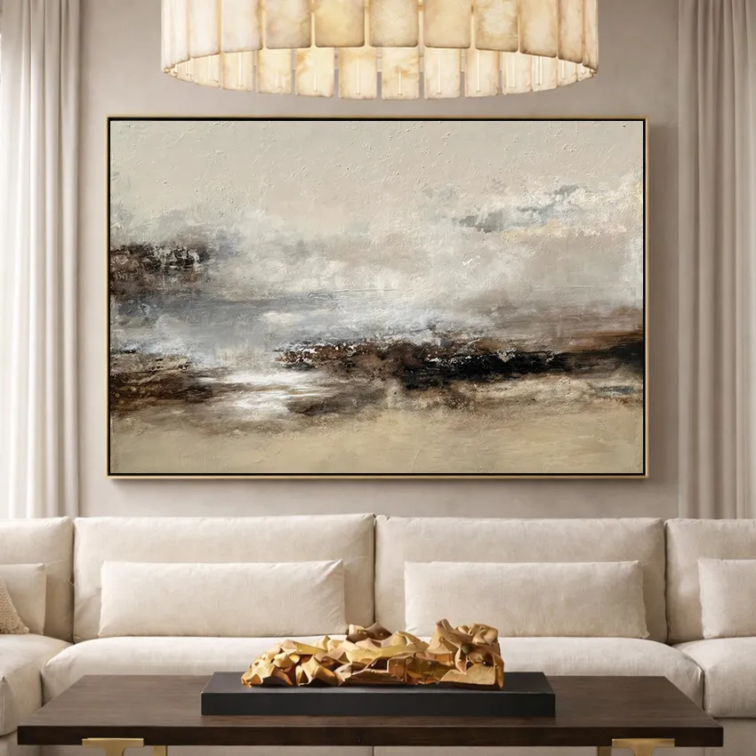Calm Cream Grey Black Brown Strata Abstract Wall Art for Balance