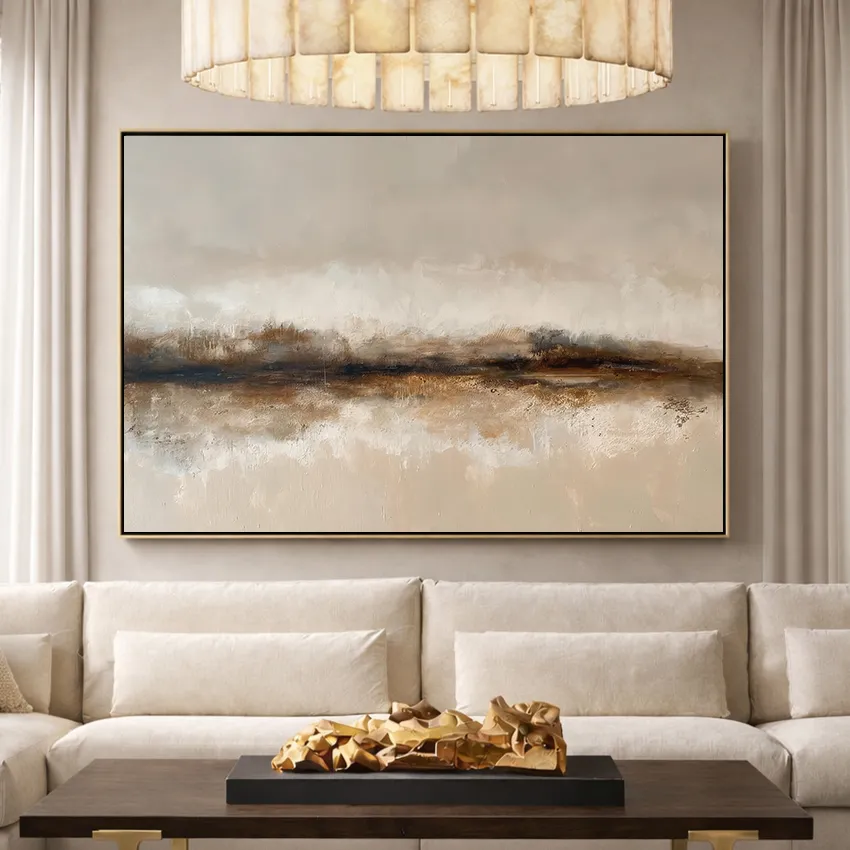 Warm Grey Brown Rust Smoky Band Abstract Wall Art for Coziness