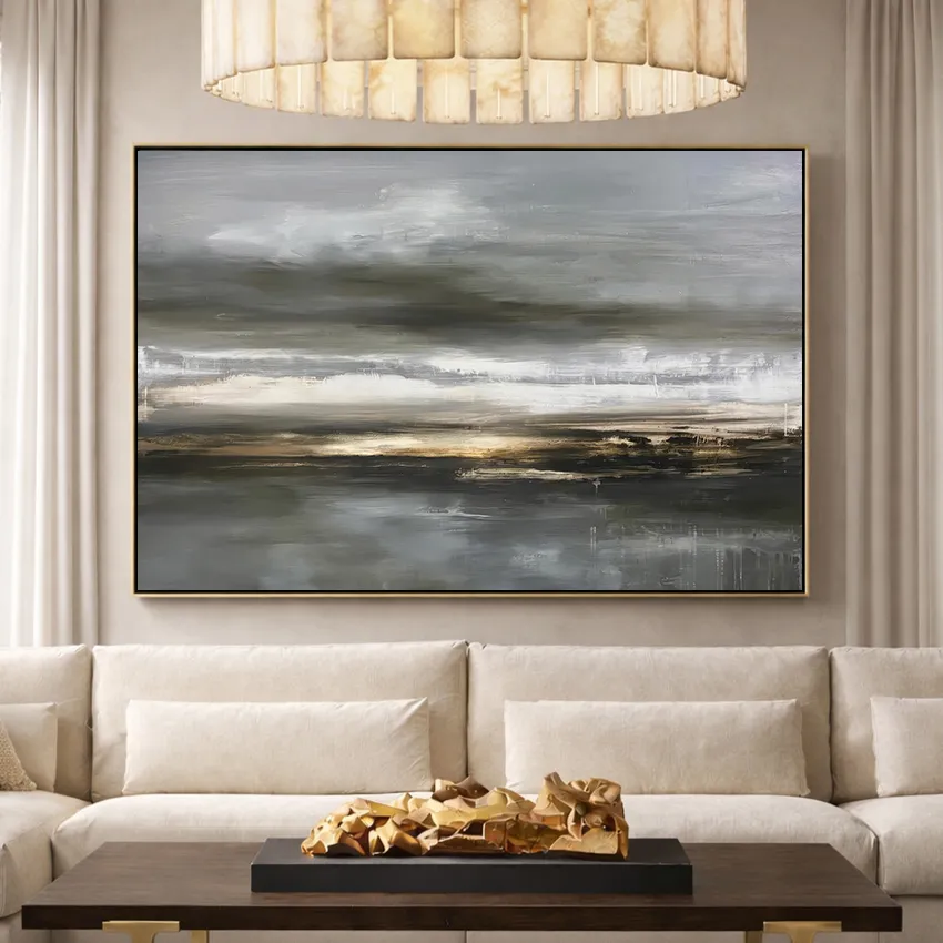 Atmospheric Grey Black White Storm Sea Abstract Wall Art for Depth