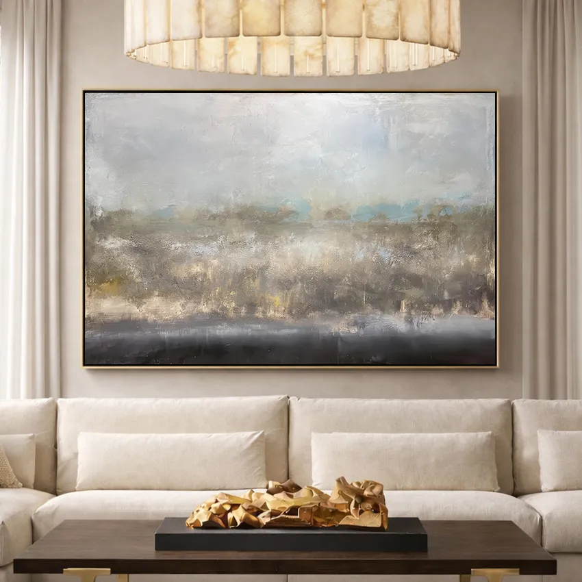 Calm Grey Silver Bronze Speckled Field Abstract Wall Art for Serenity