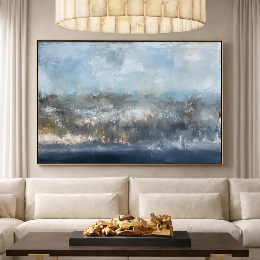 Fresh Light Blue Grey Speckle Field Abstract Wall Art for Coolness