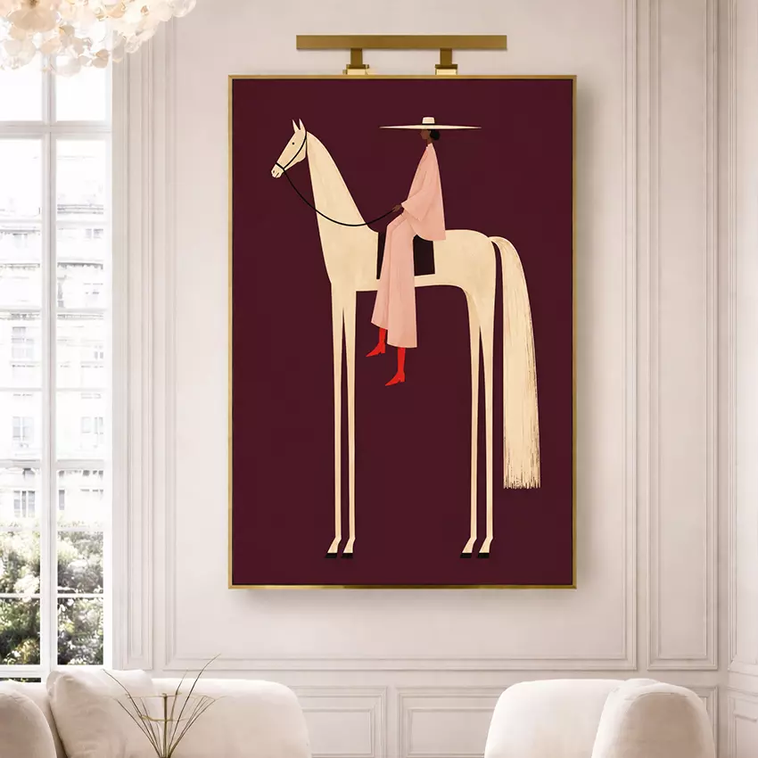 Rider in Hat Cream Horse Burgundy Wall Art