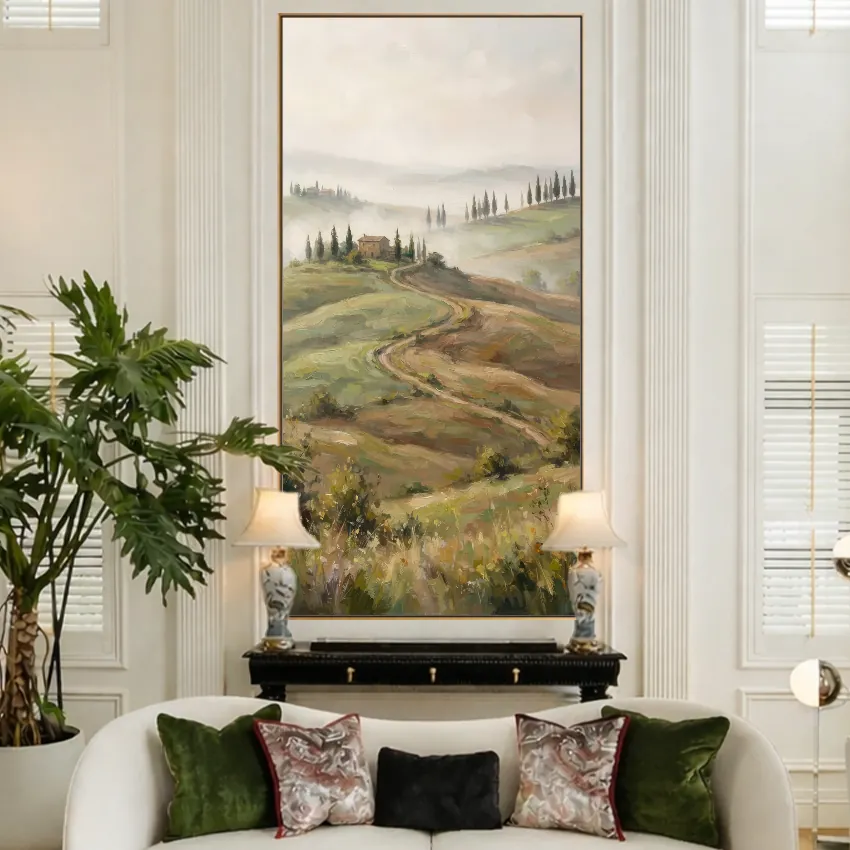 Classic Tuscan Green Hills and Country Road Nature Wall Art