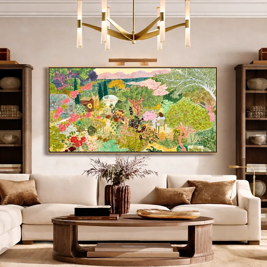 Colourful Flower Garden on Hills | Nature Wall Art