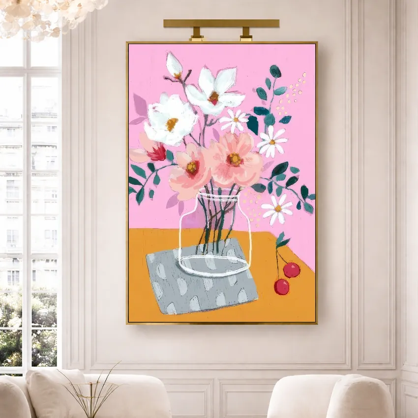 Magnolias and Pink Blooms in a Glass Jar | Floral Wall Art
