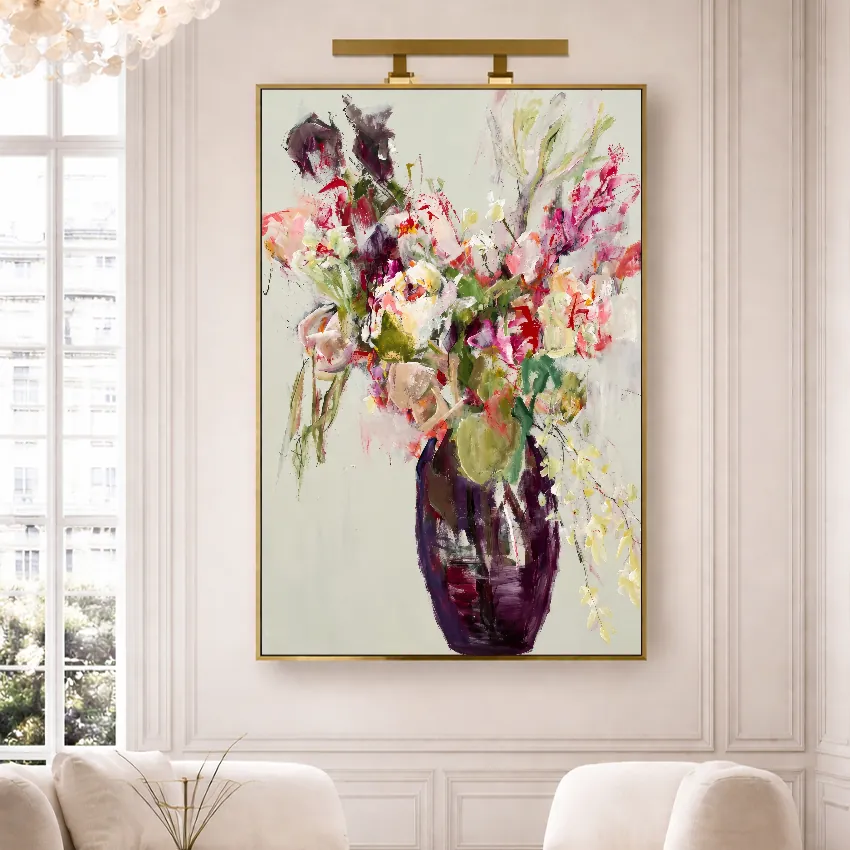 Pink and Burgundy Bouquet in a Dark Vase | Floral Wall Art